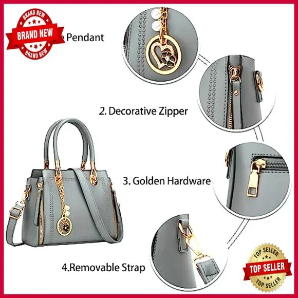 Vegan Leather Satchel Purse with Top Handle and Adjustable Crossbody Strap - Picture 4 of 7